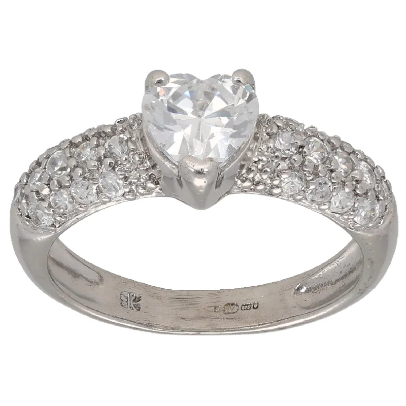 Fine star rings-9ct White Gold Cubic Zirconia Single Stone Ring With Accent Stones Size K