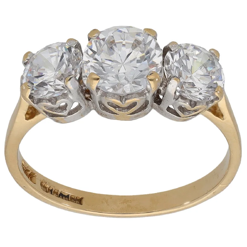 Soft texture rings-14ct Gold Cubic Zirconia Trilogy Ring Size L