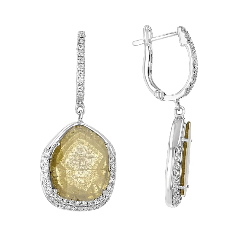 Flapper earrings-18KT White Gold 3.54 CTW Yellow Diamond Slice Drop Earrings