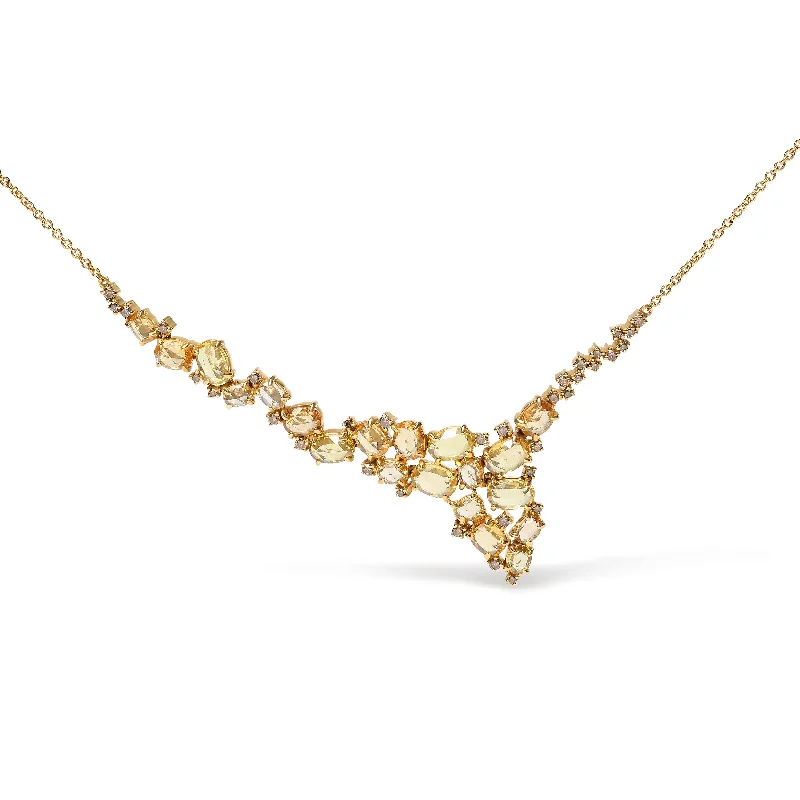 Gleaming gold necklaces-18K Yellow Gold 1/2 Cttw Brown Diamond and Multi-Size Oval Yellow Sapphire Cluster Cascade Station Necklace