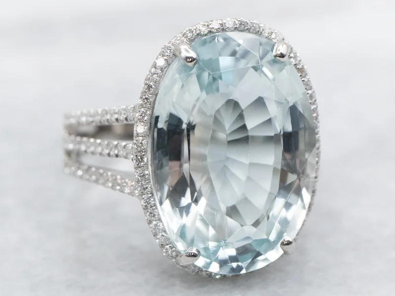 Sleek shank rings-Modern Blue Topaz Diamond Halo Ring