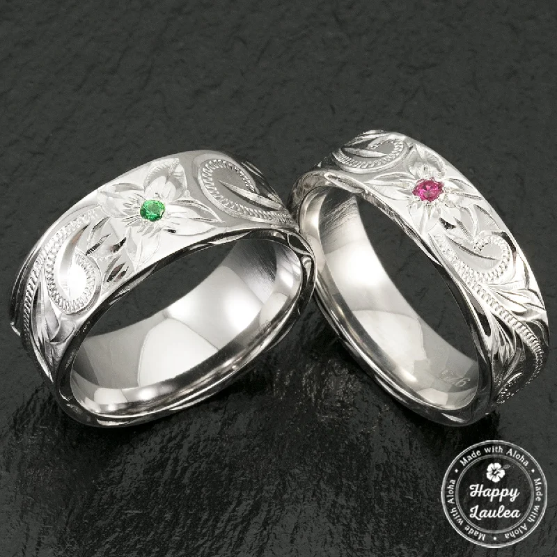 Sun theme rings-Sterling Silver Hawaiian Jewelry Ring [6mm or 8mm] with Birth Stone Setting - Flat Shape