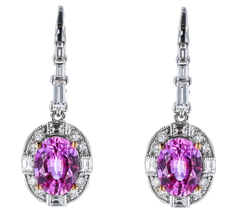 Pine wood earrings-JULEVE 18KT WHITE GOLD 3.74CT PINK SAPPHIRE & 1.10CTW DIAMOND HALO EARRINGS