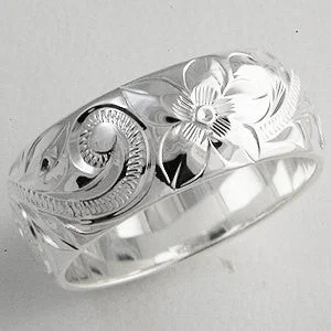 Shiny eternity rings-Sterling Silver Ring [8mm width] Hand Engraved Hawaiian Heritage Design