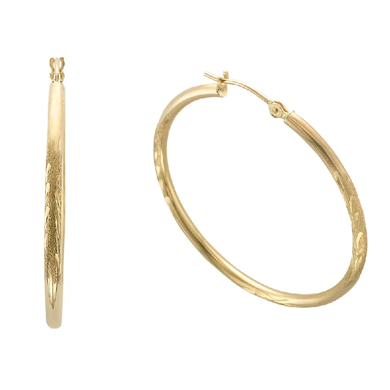 Soft wood earrings-14KT Diamond Cut Hoop Earrings