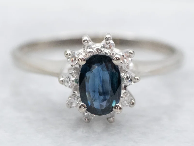 Aged cameo rings-Modern White Gold Sapphire and Diamond Halo Ring