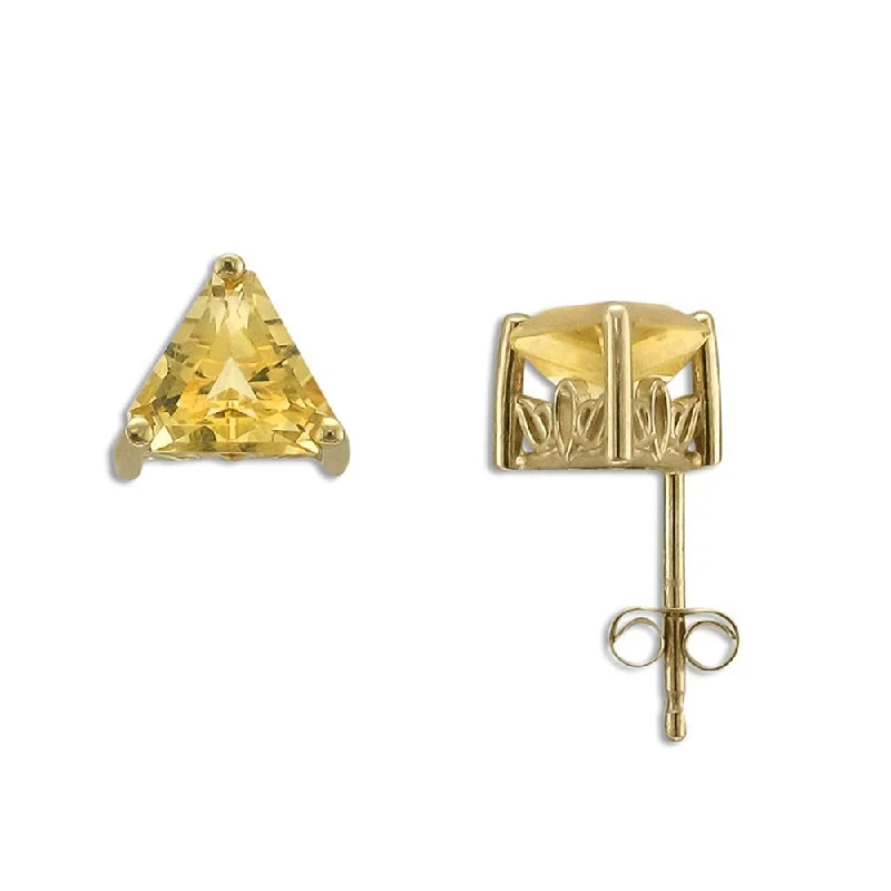 Bright gem earrings-14KT YELLOW GOLD 1.30 CTW TRILLION CUT CITRINE EARRINGS