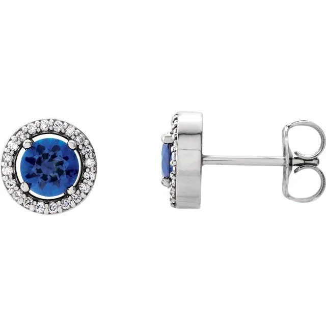 Sapphire stud earrings-14KT WHITE GOLD BLUE SAPPHIRE & 1/10 CTW DIAMOND EARRINGS