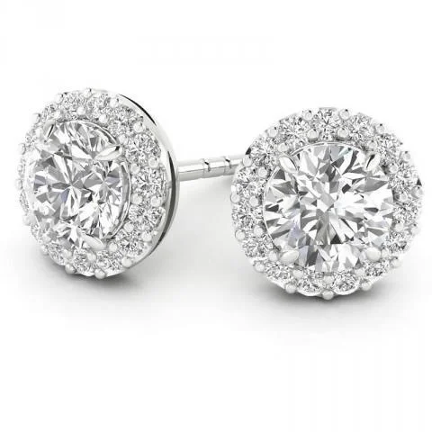 Fine drop earrings-14KT WHITE GOLD 1/2 CTW ROUND DIAMOND HALO EARRINGS