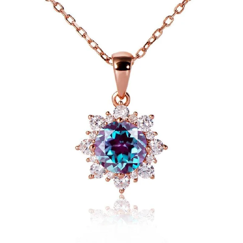 Thick bib necklaces-2.0 Ct Round Alexandrite Pendant Necklace