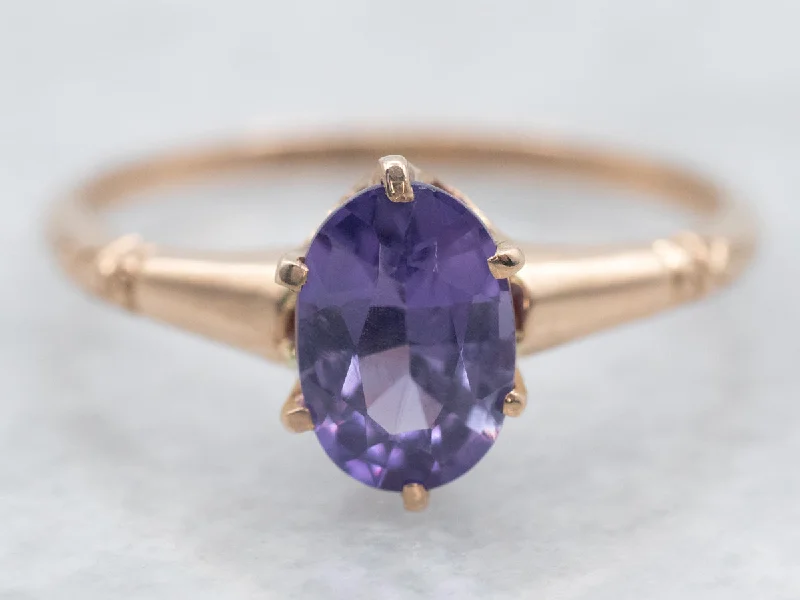 Tri-tone rings-Yellow Gold Oval Cut Purple Sapphire Solitaire Ring