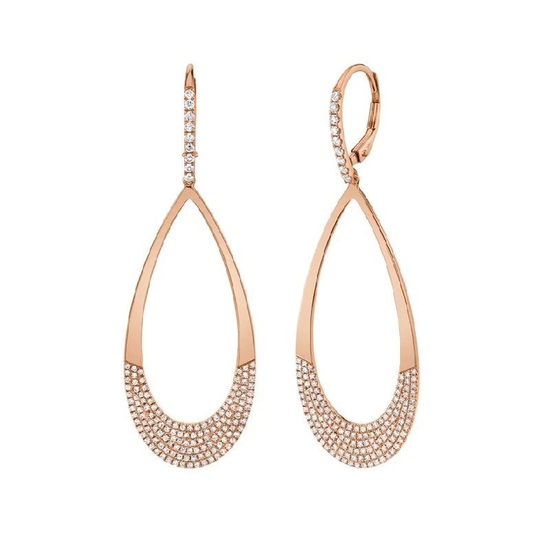 Pine wood earrings-14KT GOLD 0.88 CTW DIAMOND PAVE PEAR DROP LEVERBACK EARRINGS