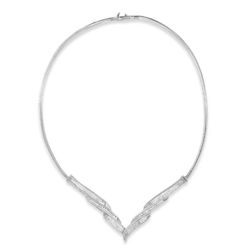 Pure diamond necklaces-14K White Gold Round and Princess Cut Diamond 'V' Shape Fashion Pendant