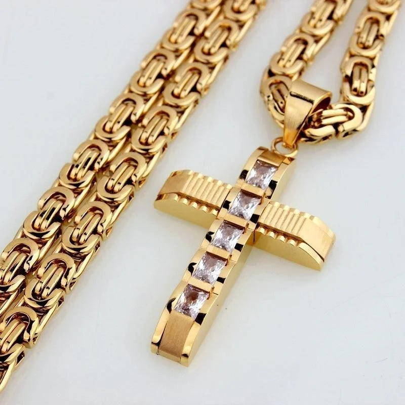 Pure druzy necklaces-Men's Cross Byzantine Chain Necklace