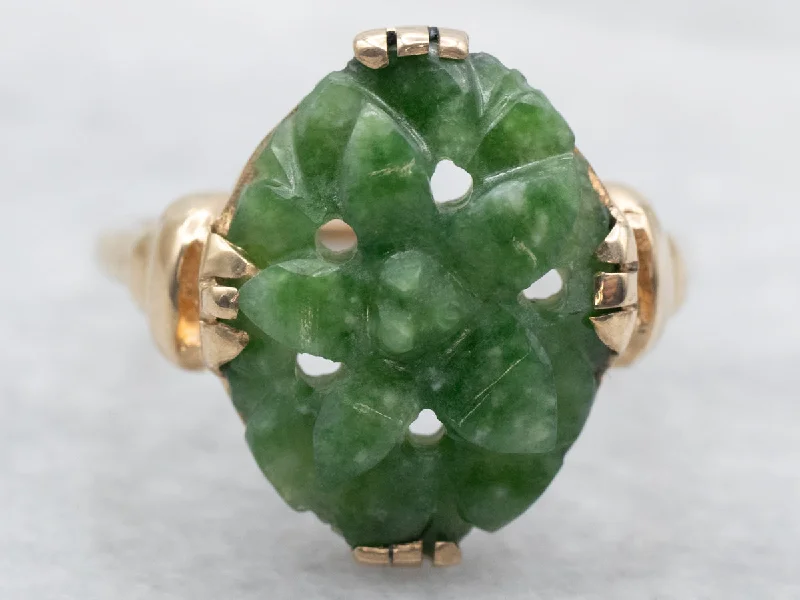 Fun rings-Vintage Floral Carved Jade Cocktail Ring