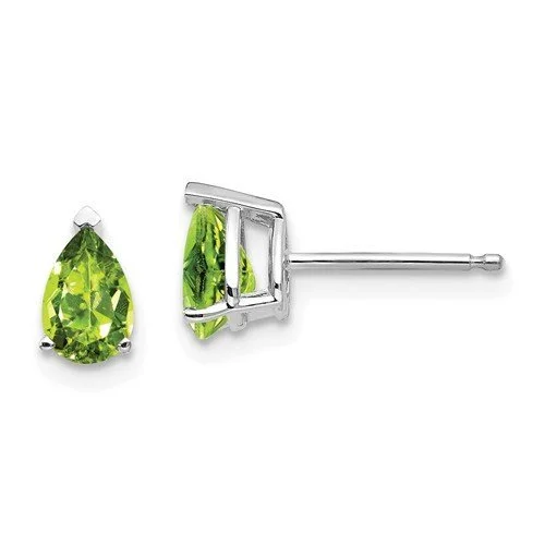 Shiny bead earrings-14KT WHITE GOLD 0.90 CTW PEAR PERIDOT EARRINGS