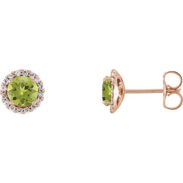 Soft wood earrings-14KT GOLD 1/4 CTW PERIDOT & 1/8 CTW DIAMOND HALO EARRINGS