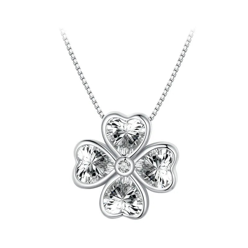 Topaz necklaces-Four Leaf Clover Pendant Necklace with Diamond