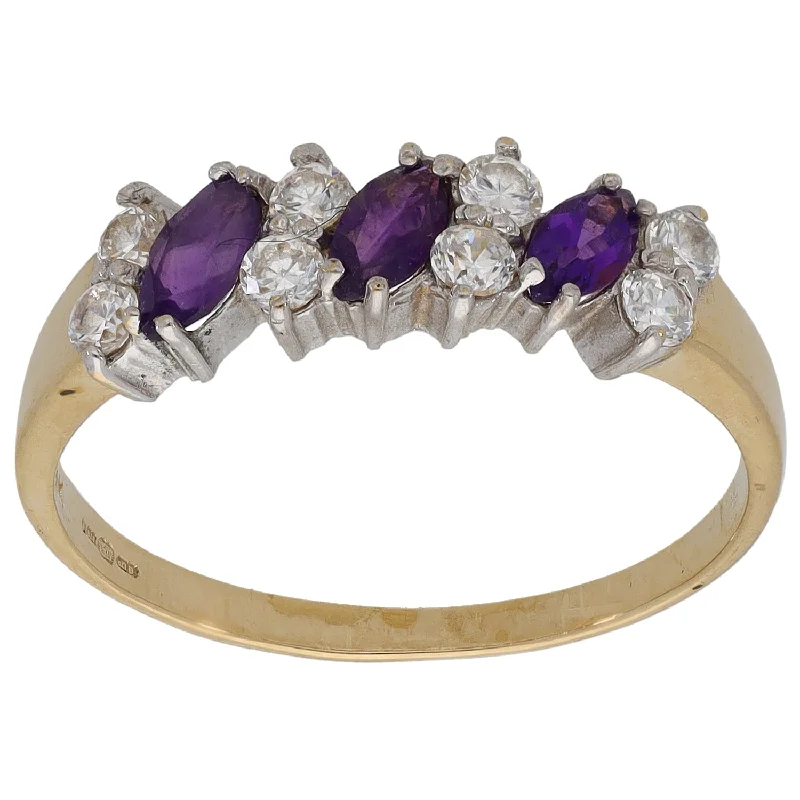 Fine filigree rings-9ct Gold Amethyst & Cubic Zirconia Dress/Cocktail Ring Size Q