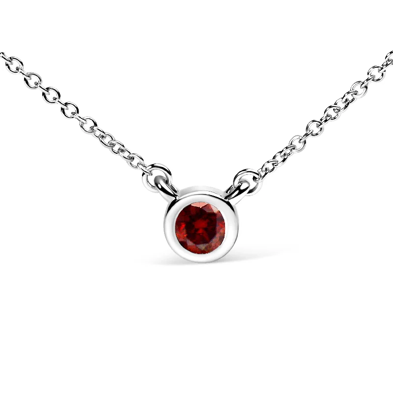 Multi-layer necklaces-14K White Gold 1/2 Cttw Red Lab Grown Diamond Bezel-Set Solitaire 18" Pendant Necklace