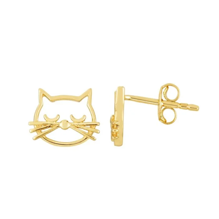 Thread tassel earrings-EMILIQUE 14KT YELLOW GOLD CAT FACE EARRINGS