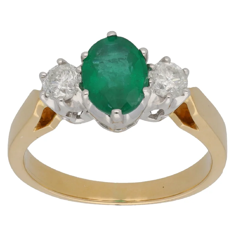 Stone pile rings-18ct Gold Emerald & 0.40ct Diamond Trilogy Ring Size N