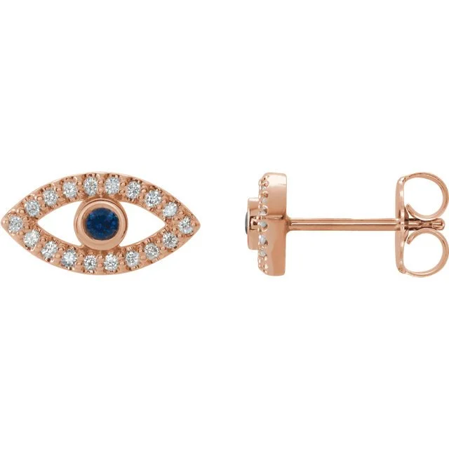 Sleek drop earrings-14KT GOLD .06 CTW SAPPHIRE AND .18 CTW DIAMOND EVIL EYE EARRINGS