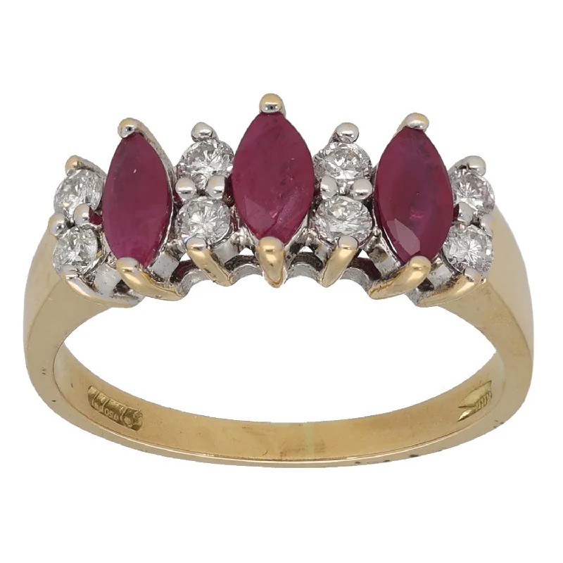 Sleek clasp rings-18ct Gold Glass Filled Ruby & 0.24ct Diamond Dress/Cocktail Ring Size N