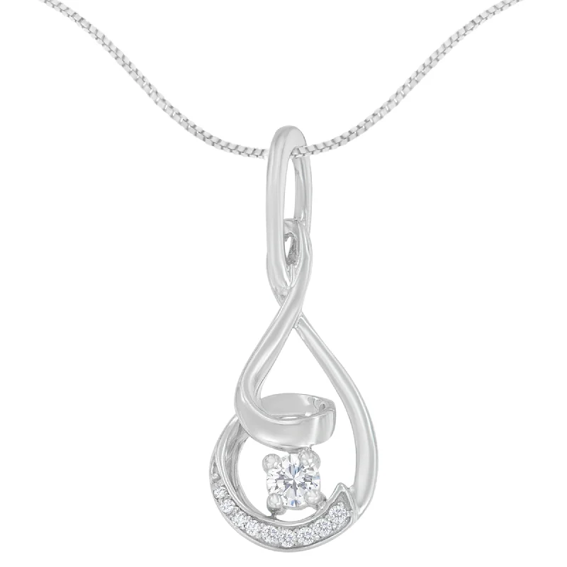 Clear crystal necklaces-Espira 10K White Gold 1/4 cttw Round Cut Diamond Spiral Link Pendant Necklace