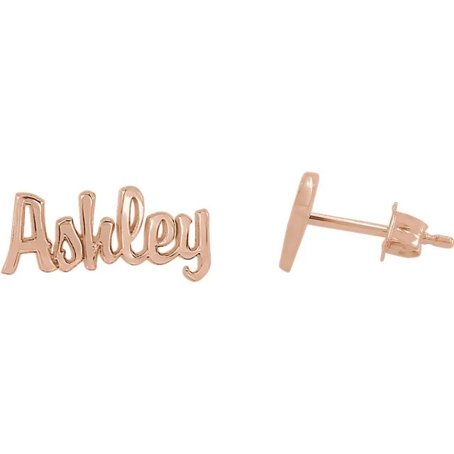 Curved art earrings-14KT Gold Script Nameplate Earrings