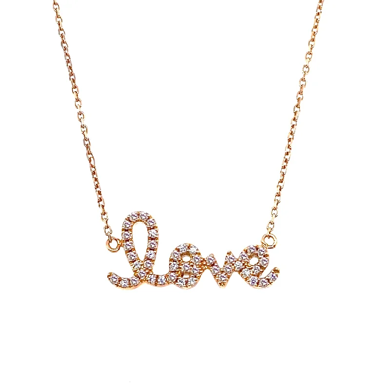 New moon necklaces-18ct Rose Gold Diamond 'Love' Necklace