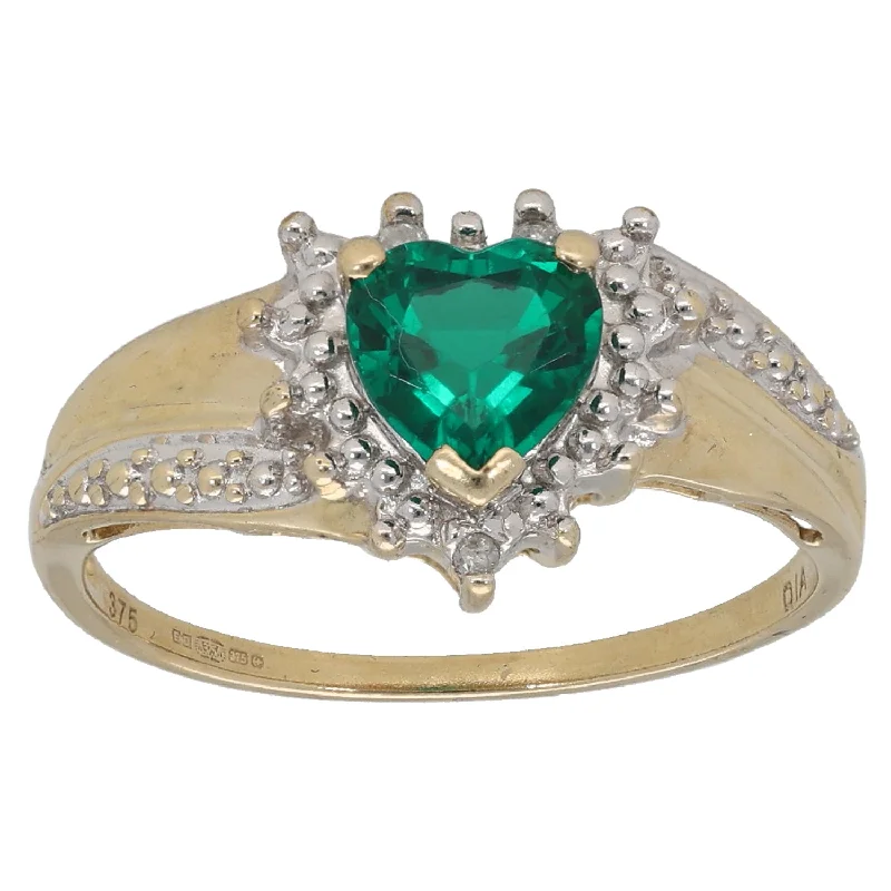 Stone pile rings-9ct Gold 0.015ct Diamond & Man Made Emerald Dress/Cocktail Ring Size M