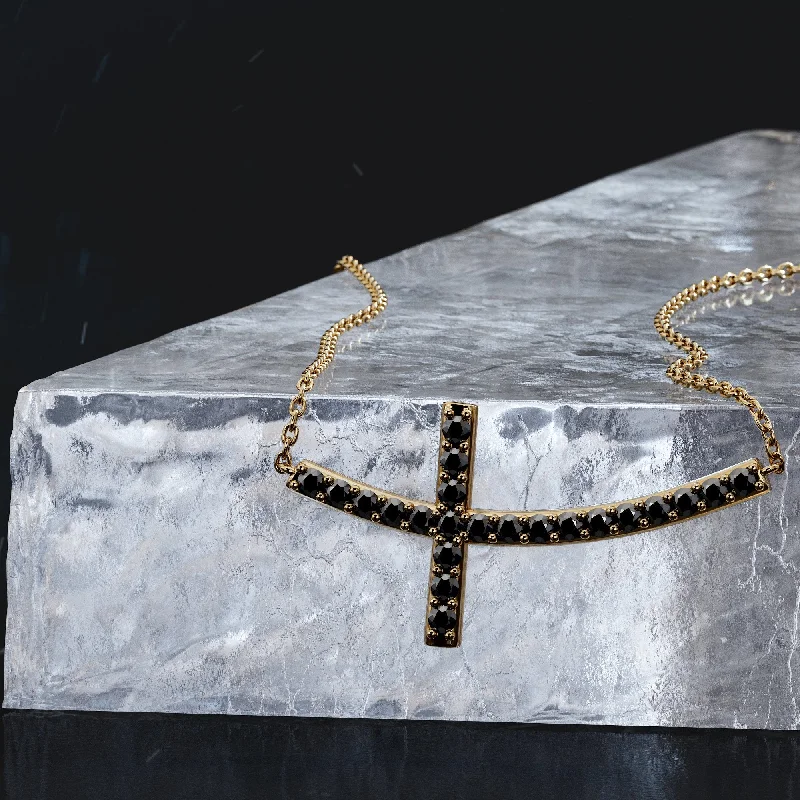 Braid weave necklaces-Moon Shadow Natural Black Diamond Alternative Pendant with a Yellow Necklace