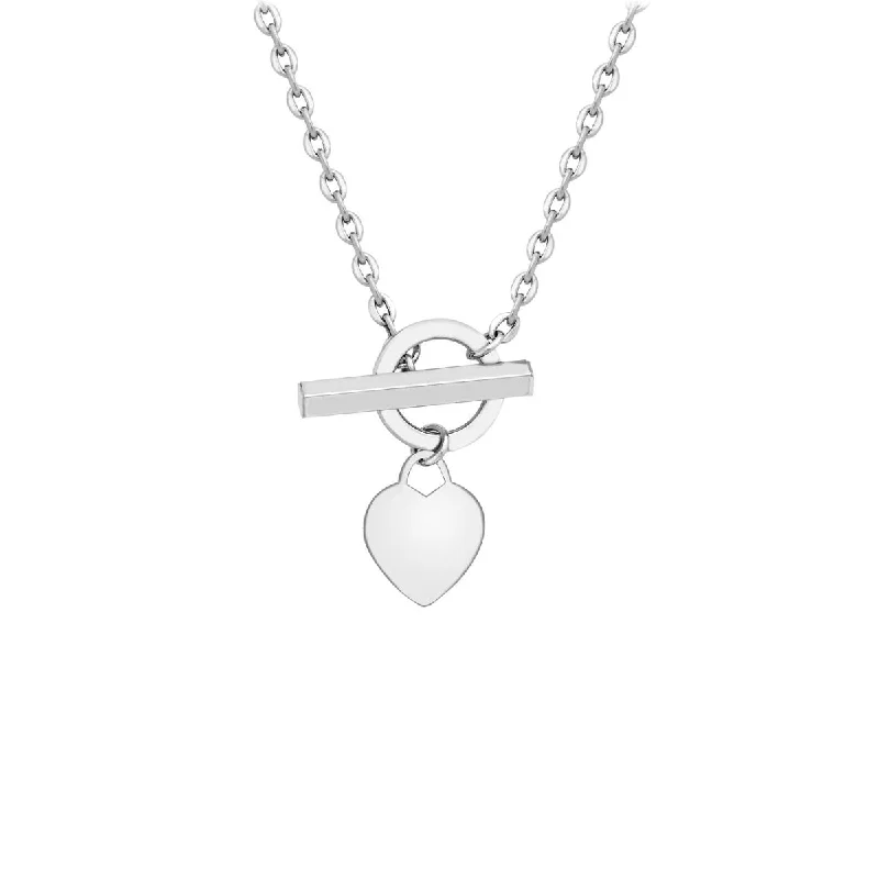 Flat disc necklaces-9K White Gold Heart Charm T-Bar Chain Necklace /18"