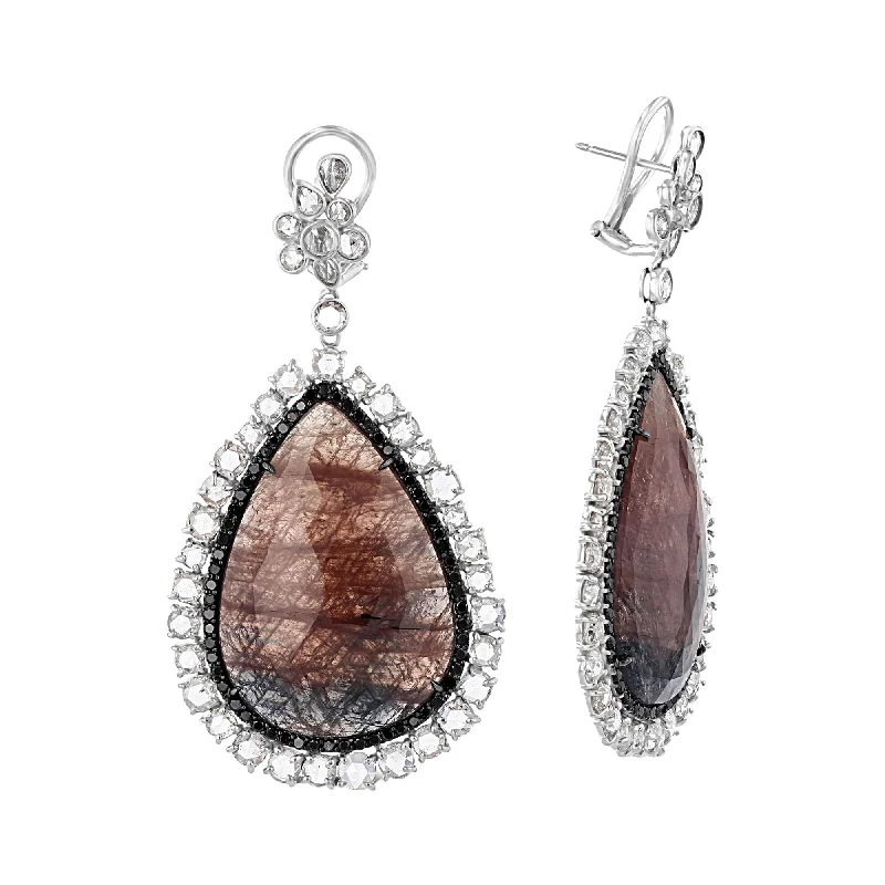 Gem strand earrings-18KT 84 CTW Corundum & 13.35 CTW Diamond Halo Drop Earrings