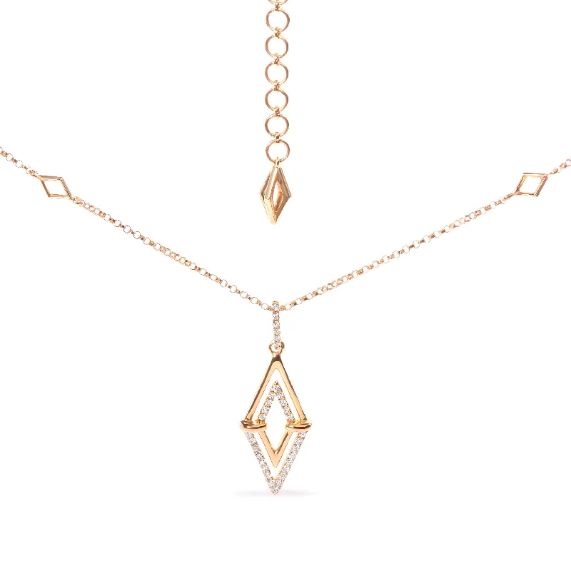 Twist knot necklaces-14K Yellow Gold 1/4 Cttw Diamond Double Triangle Geometric 18" Pendant Necklace