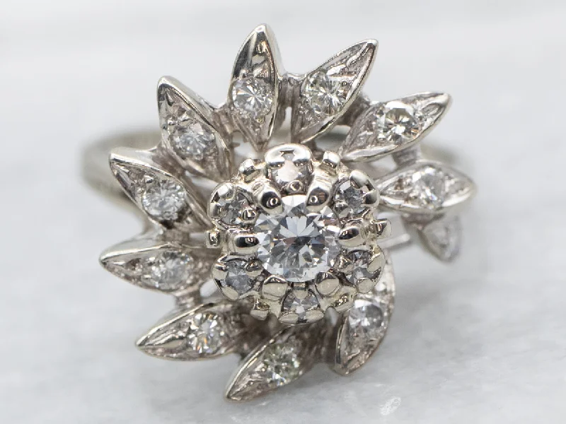 Sleek stone rings-White Gold Diamond Cluster Ring