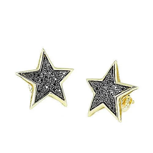 Fine pearl earrings-10KY 0.25CTW BLACK DIAMOND STAR EARRING