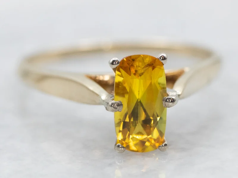 Multi-gem rings-Two Tone Gold Yellow Sapphire Solitaire Ring