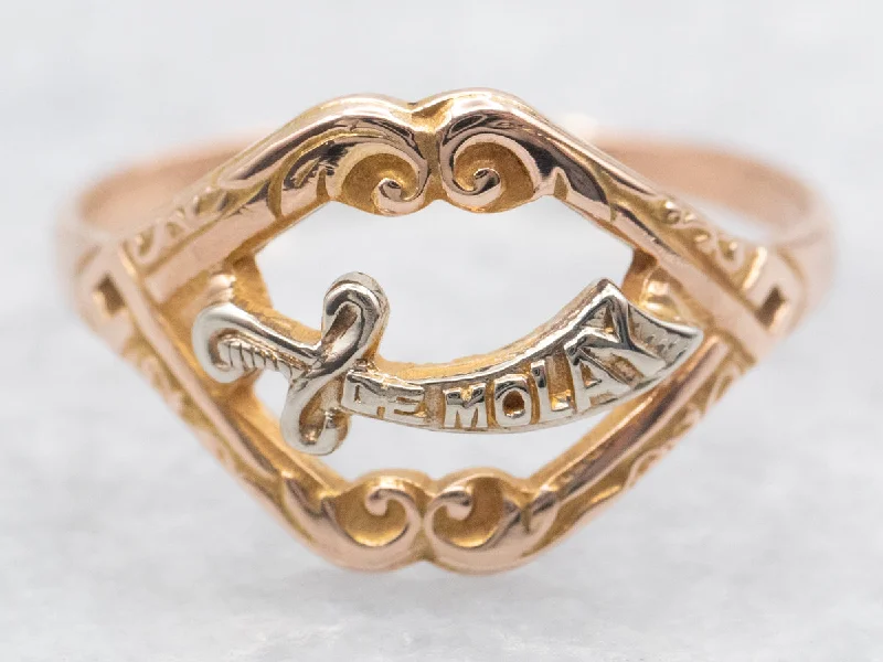 Woven thread rings-Vintage Two Tone "DE MOLAY" Ornate Sword Ring