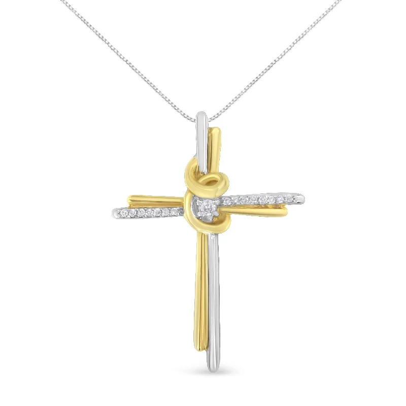 Fine cord necklaces-Espira 10K Two-Tone Yellow & White Gold Diamond-Accented Cross 18" Pendant Necklace