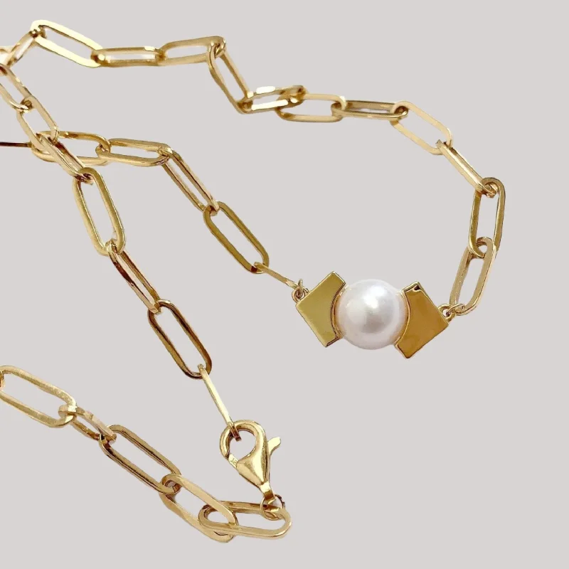 Petite stone necklaces-White Freshwater Pearl 18K Yellow Gold Necklace