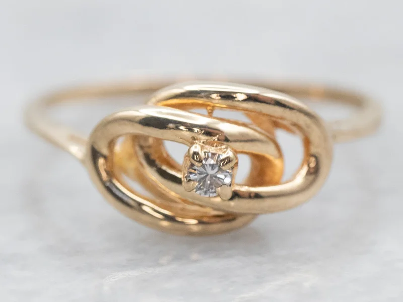 Shadow gothic rings-Yellow Gold Knot Ring with Diamond Accent