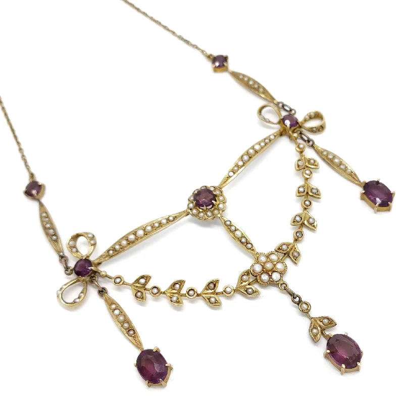 Bright gem necklaces-Antique Amethyst & Pearl Lavaliere