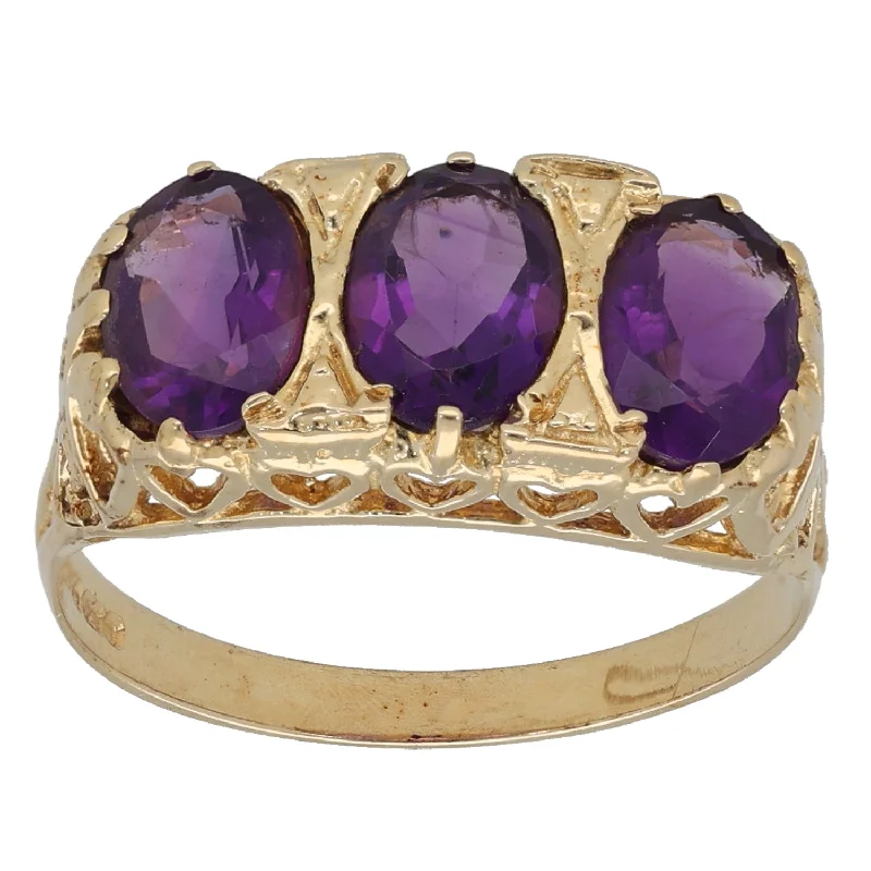 Stone-twisted rings-9ct Gold Amethyst Three Stone Ring Size P