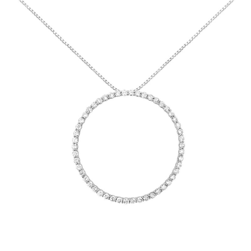 Earth woven necklaces-.925 Sterling Silver 4 cttw Prong Set, Round-Cut Diamond Open Circle Hoop 18" Pendant Necklace