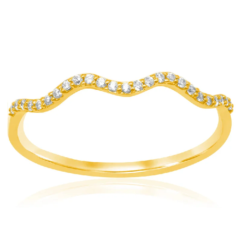 Thread edge rings-9ct Yellow Gold Diamond Wave Ring 25 Brilliant Diamonds