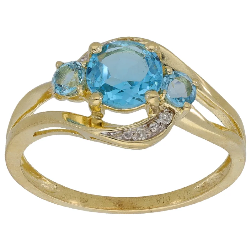 Fine filigree rings-9ct Gold Topaz & 0.03ct Diamond Dress/Cocktail Ring Size M