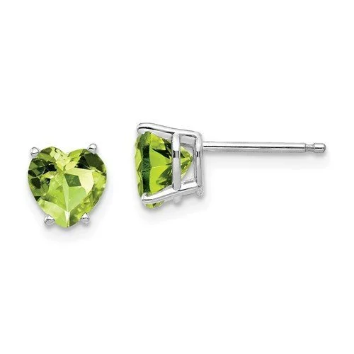 Curved art earrings-14KT WHITE GOLD 1.90 CTW HEART PERIDOT EARRINGS