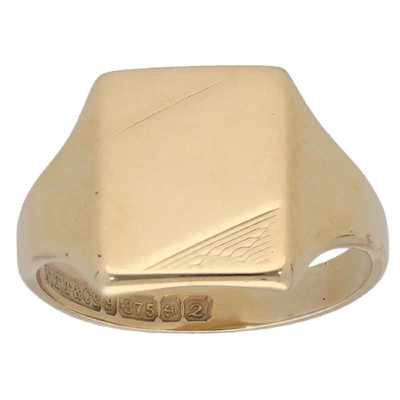 Tri-tone rings-9ct Gold Patterned Signet Ring Size R